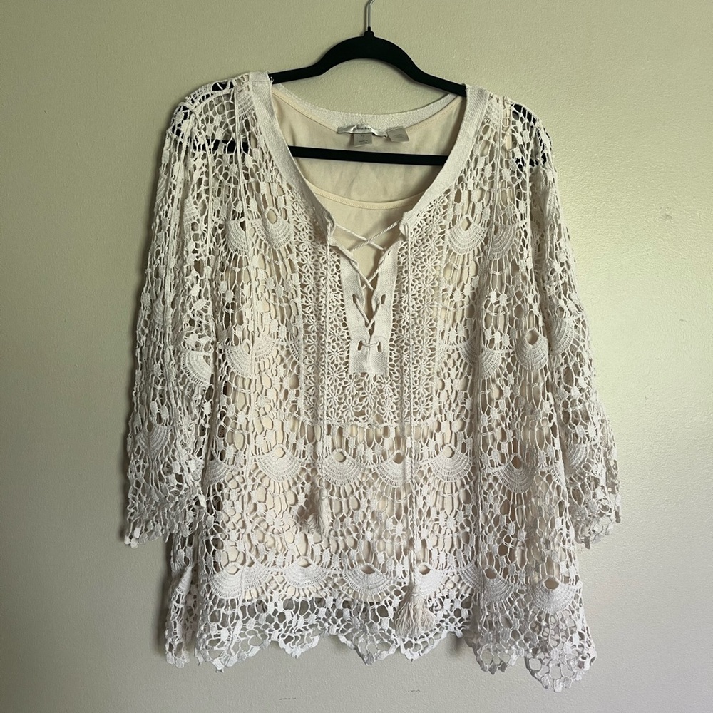 CJ Banks Cream Lace Crochet Tops size 1X country southern feminine